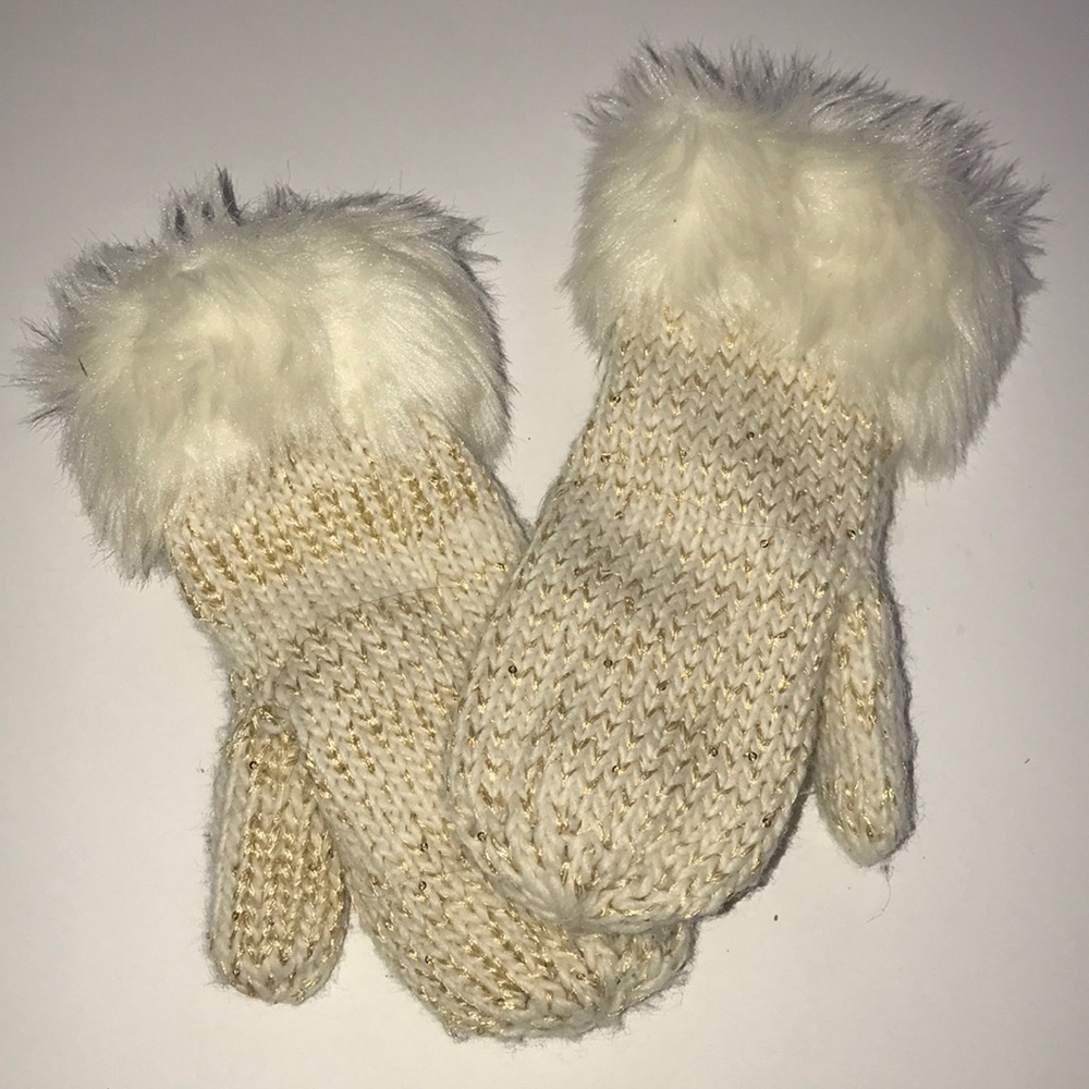 Cream Faux Fur lining Mittens